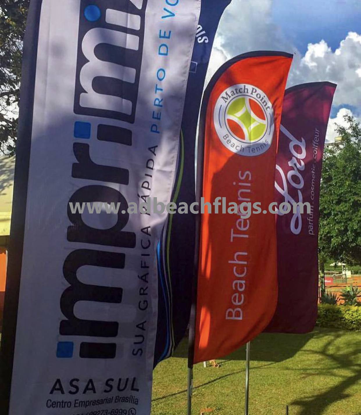 Custom flags marking a venue entrance