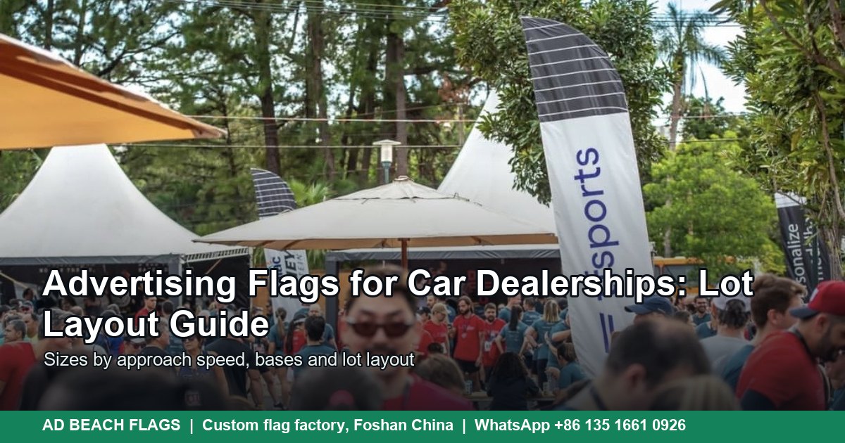 Advertising flags standing in a row along an open site
