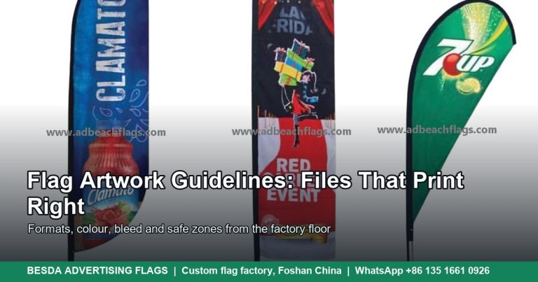 Three custom printed feather flags showing vivid brand artwork on cross bases