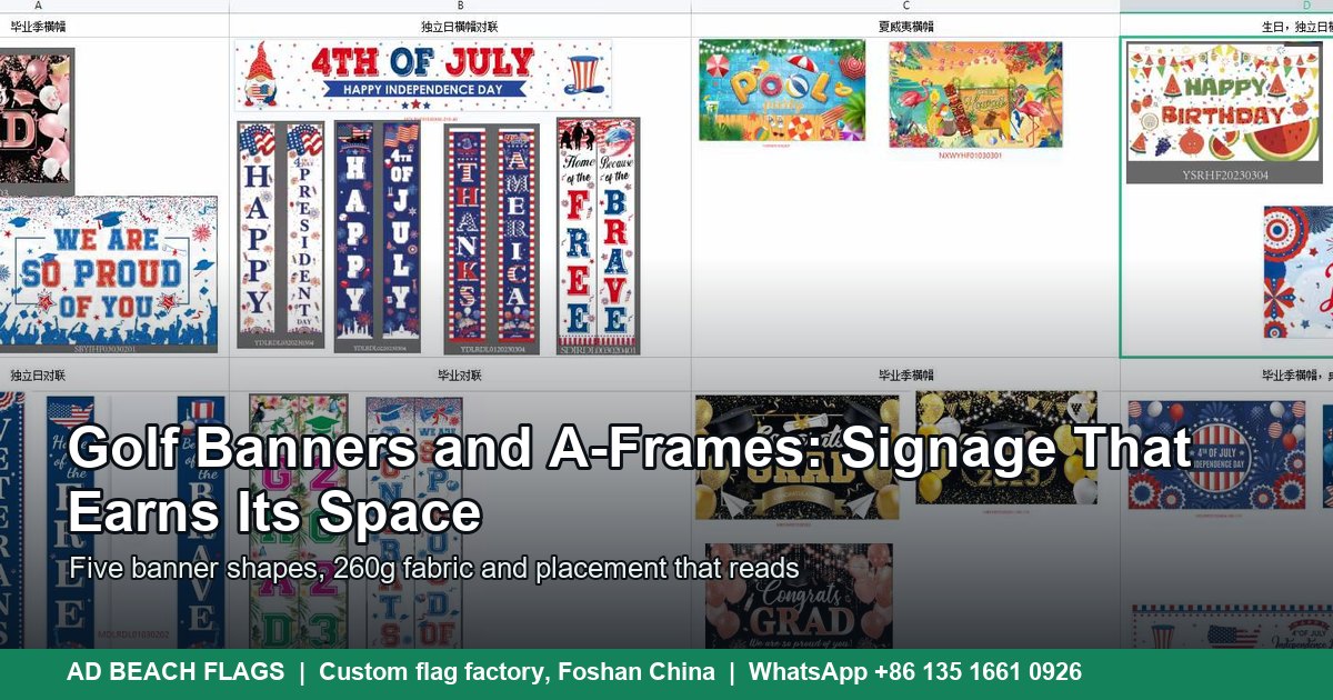 Printed flag banner designs in horizontal, vertical and shaped formats