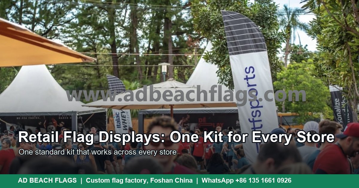 A row of printed advertising flags outside retail premises