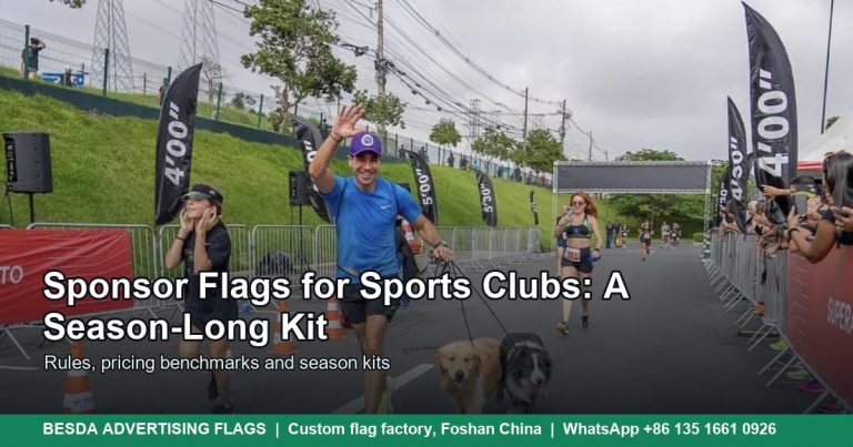 Pace teardrop flags lining a road running event course
